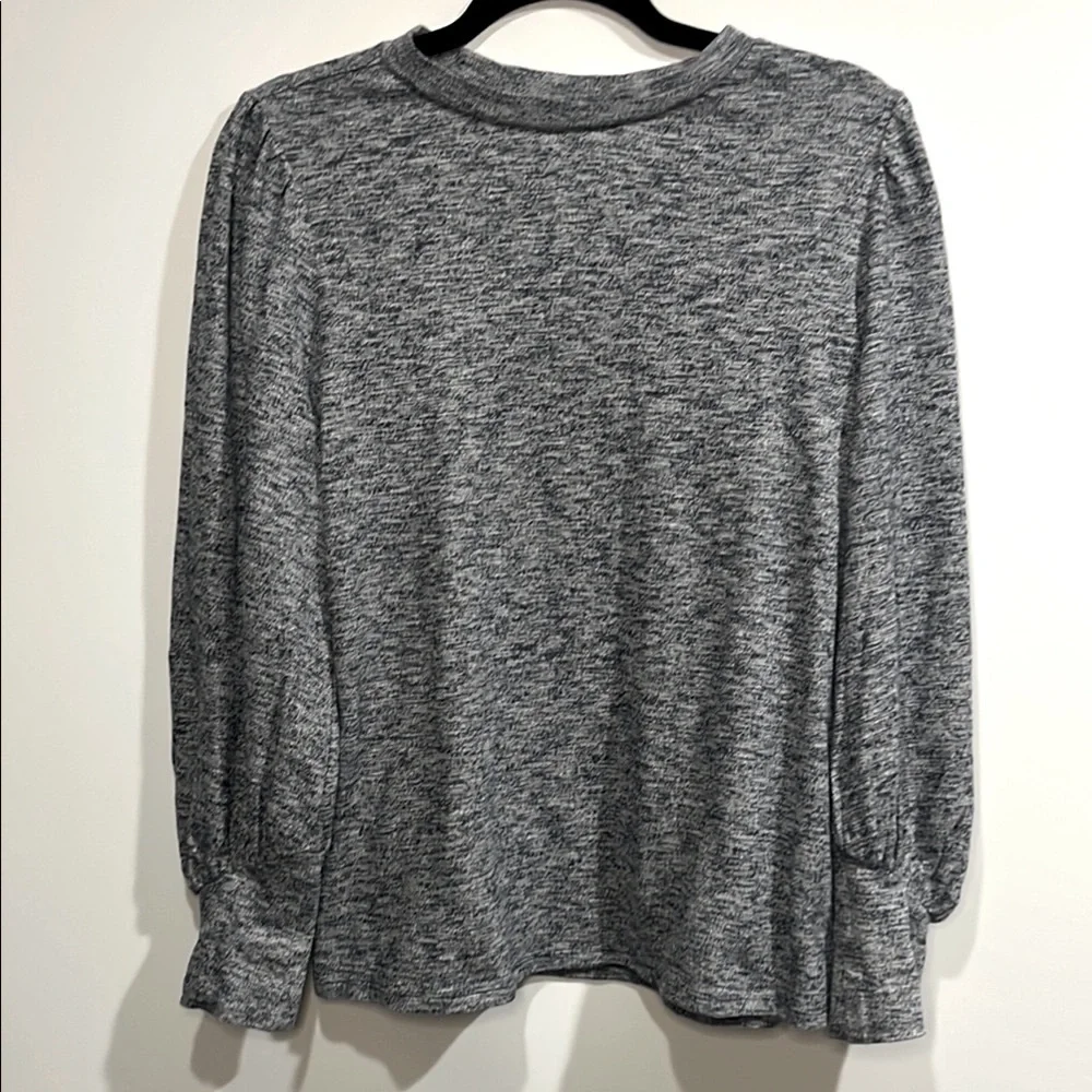 Ann Taylor LOFT 100% Cotton Heather Gray Long puff Sleeve Top Loft  crew neck
